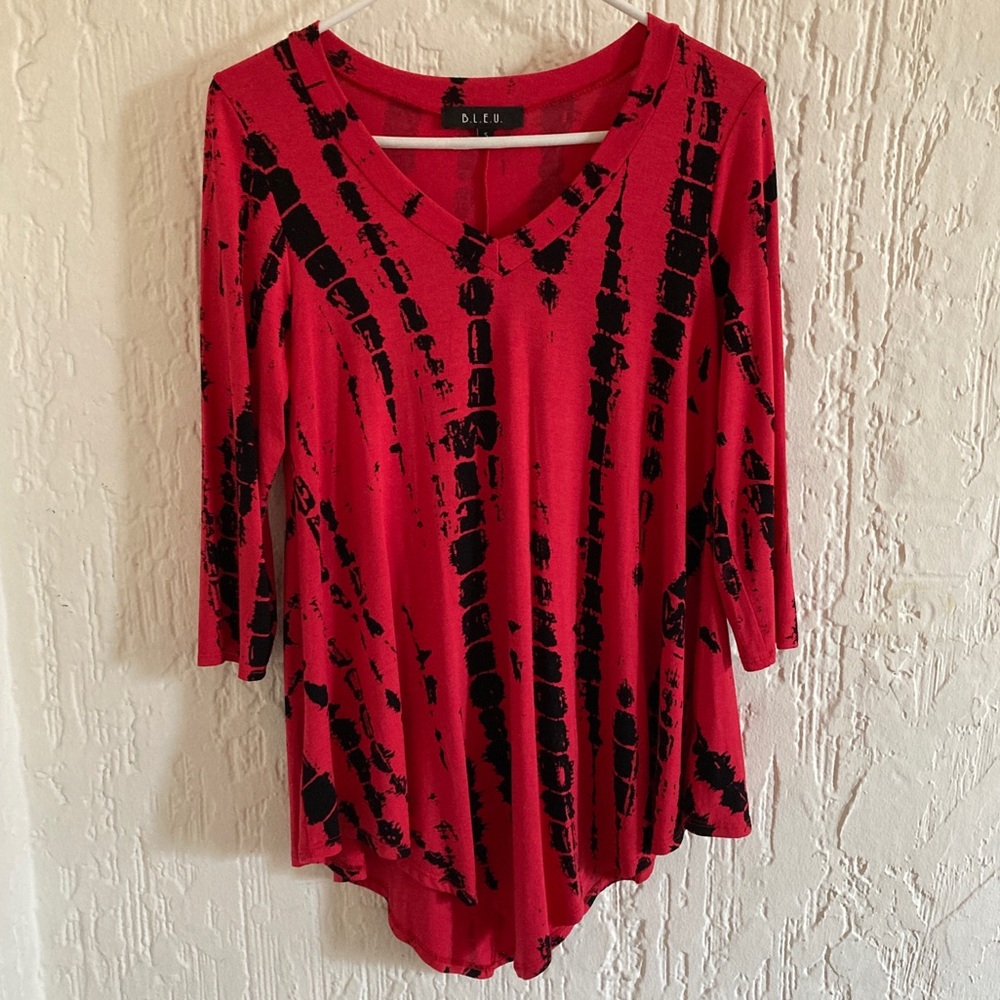 B.L.E.U. Red and Black Tunic Mini Dress Size Small - Picture 5 of 7